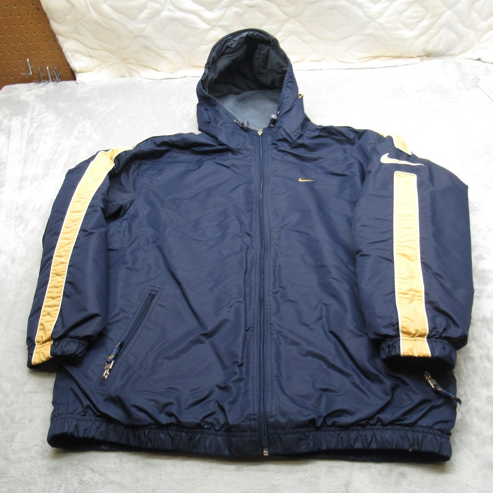 Nike Jacket Men Large Blue Fleece Lined Pockets Hooded Full Zip Windbreaker VTG